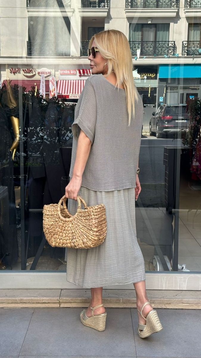 Büyük Beden Keten Yeşil Elbise